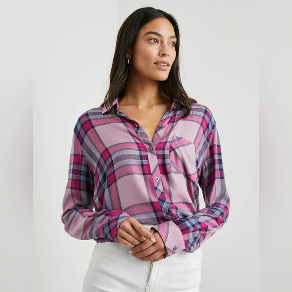 Rails Hunter Plaid Button Up in Navy & Magneta - Picture 7 of 9